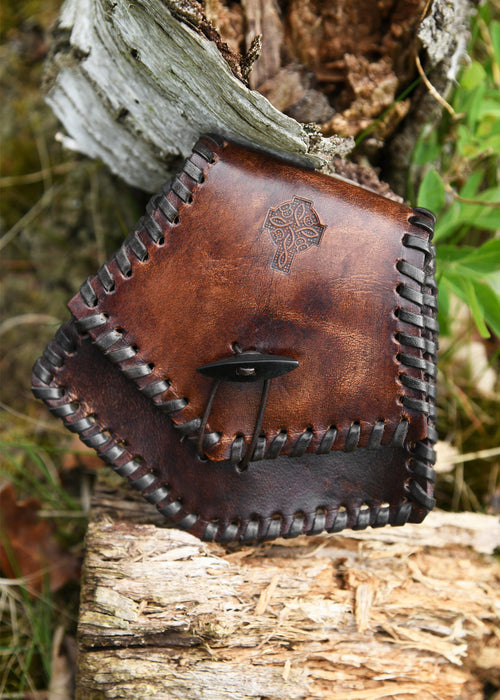 Celtic Leather Belt Pouch — Pictish Motif, Brown