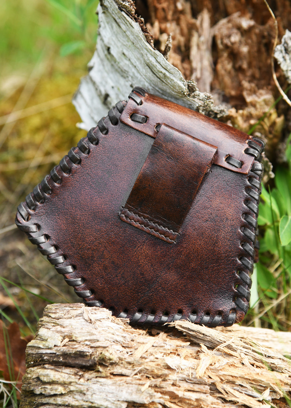 Celtic Leather Belt Pouch — Pictish Motif, Brown