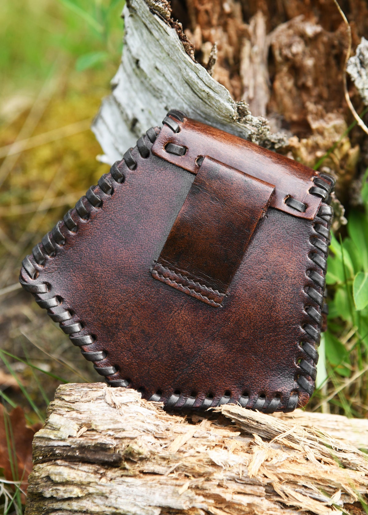 Celtic Leather Belt Pouch — Pictish Motif, Brown