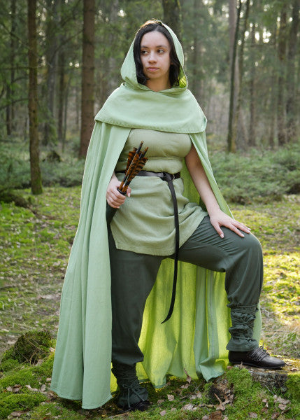 Hooded Cloak Isen with Collar — Washed Green