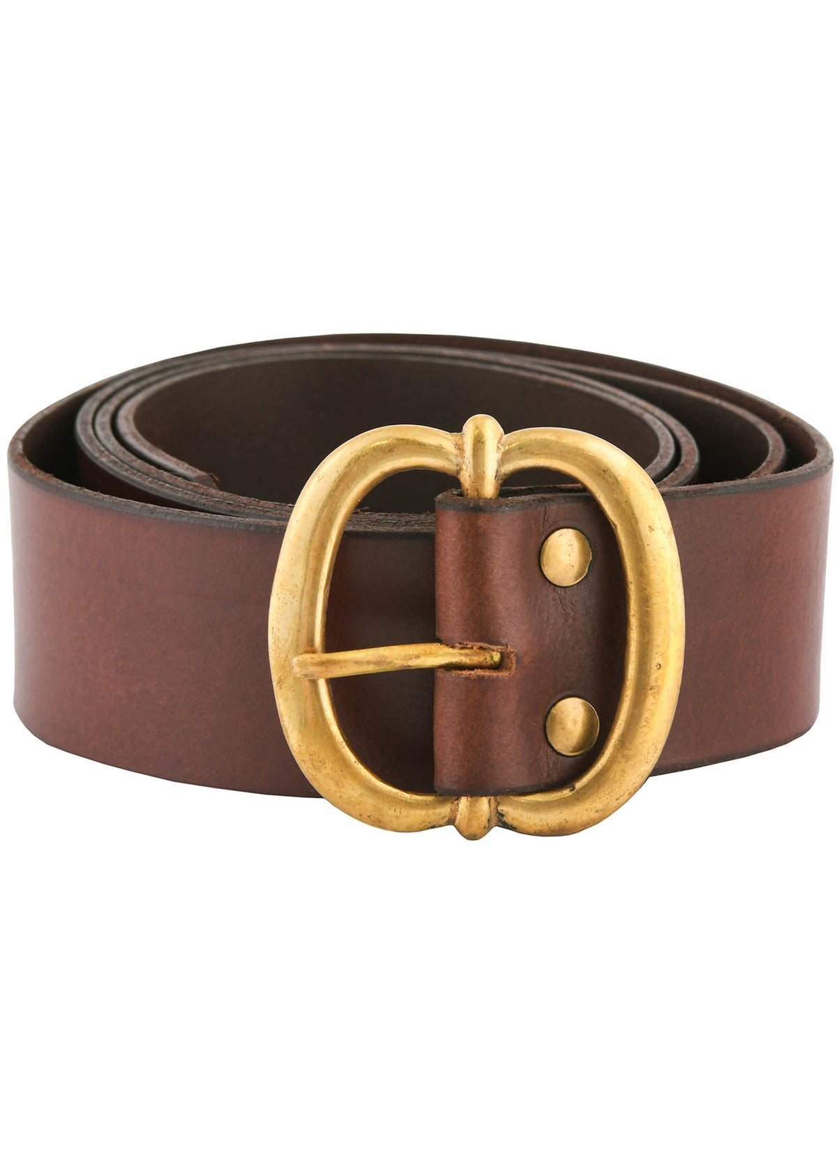 Leather Belt with Brass Buckle — Brown ~135 cm