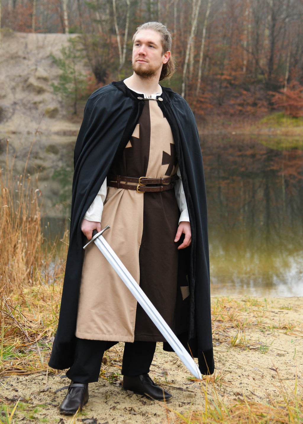 Medieval Cloak with Velvet Facing — Black
