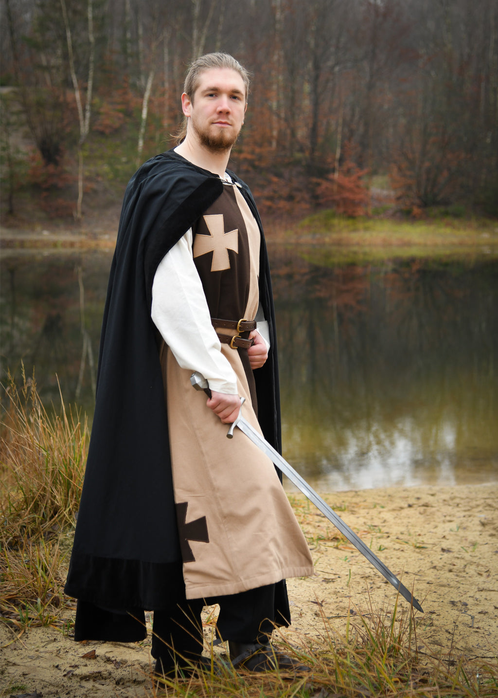 Medieval Cloak with Velvet Facing — Black