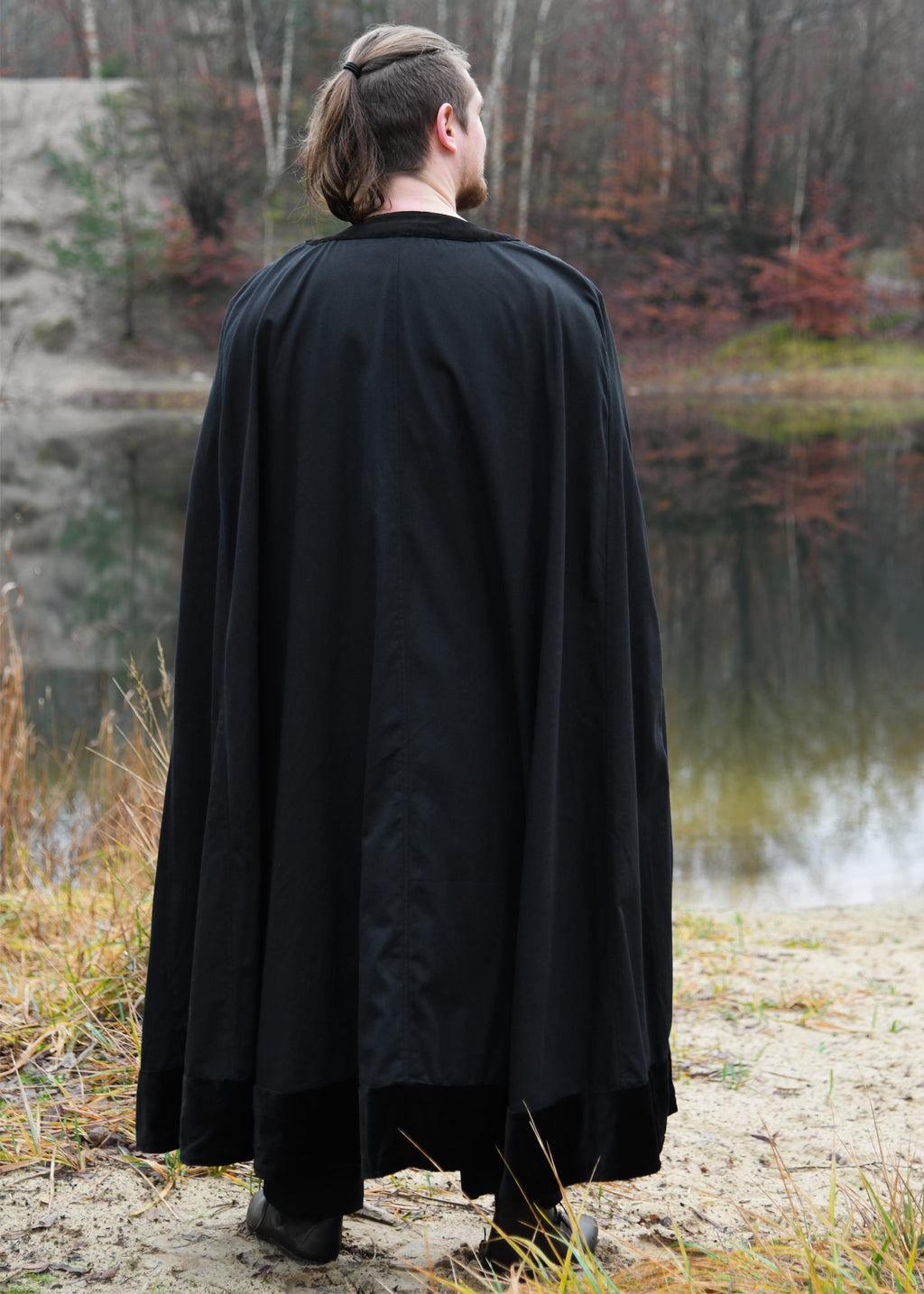 Medieval Cloak with Velvet Facing — Black